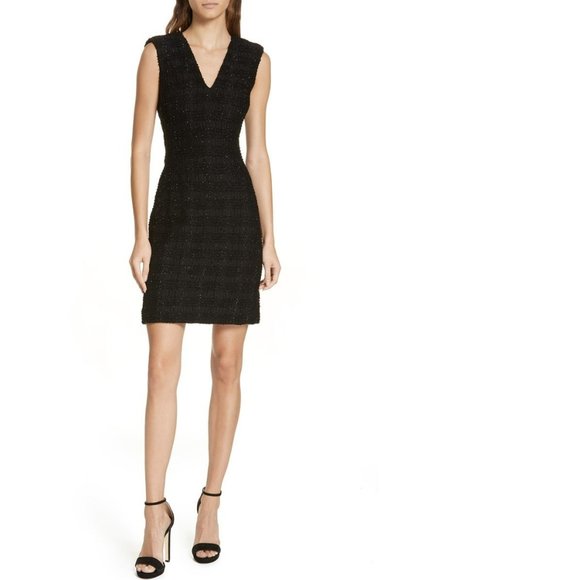 Alice & Olivia Adelaide Strong Shoulder Dress Black Metallic Tweed - Picture 2 of 5